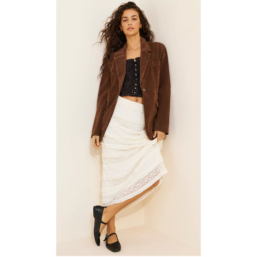 Free People We The Free Brown Bear Paper Cut Vegan Faux Suede Blazer Jacket Sz M View 5
